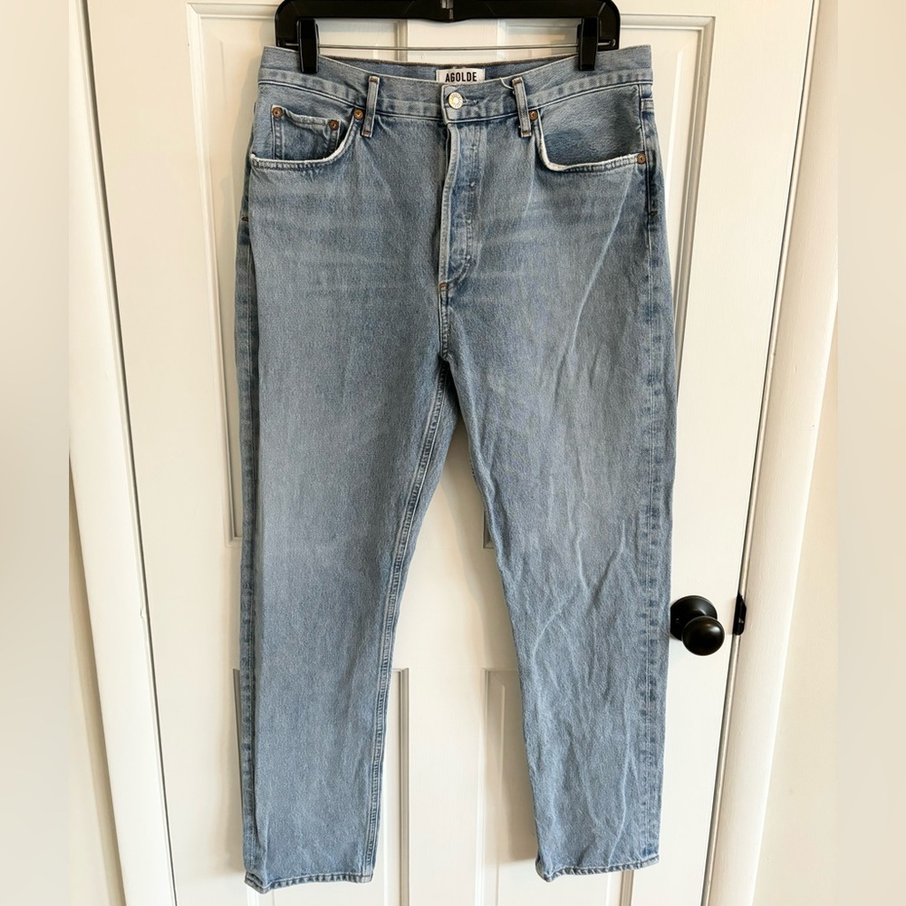 Agolde ridid blue button fly high rise straight leg jeans size 31